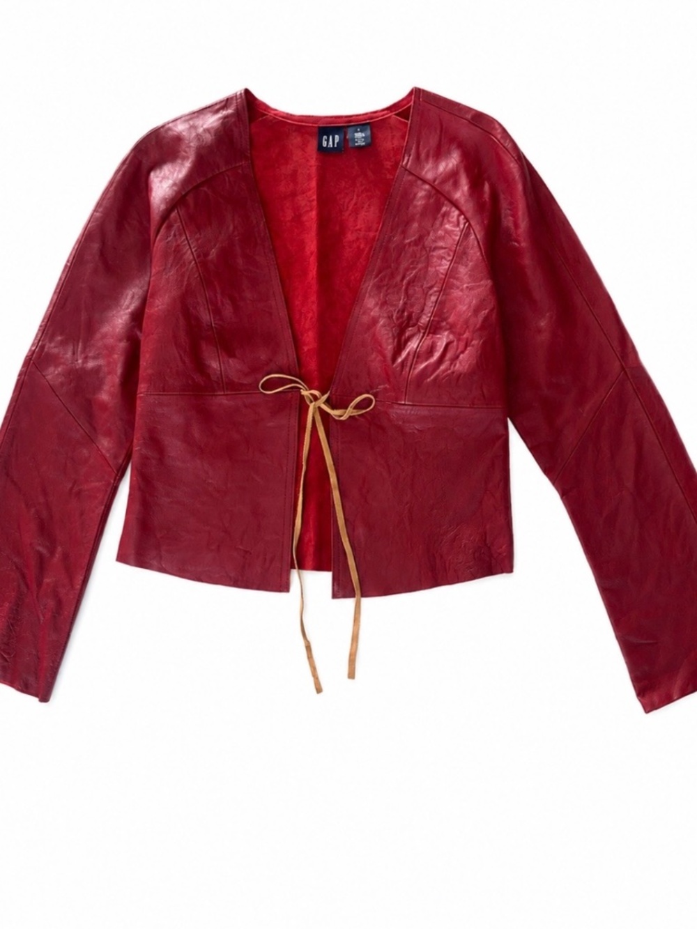 Vintage GAP Genuine Leather Tie-Front Jacket | Red | Y2K | Size Small